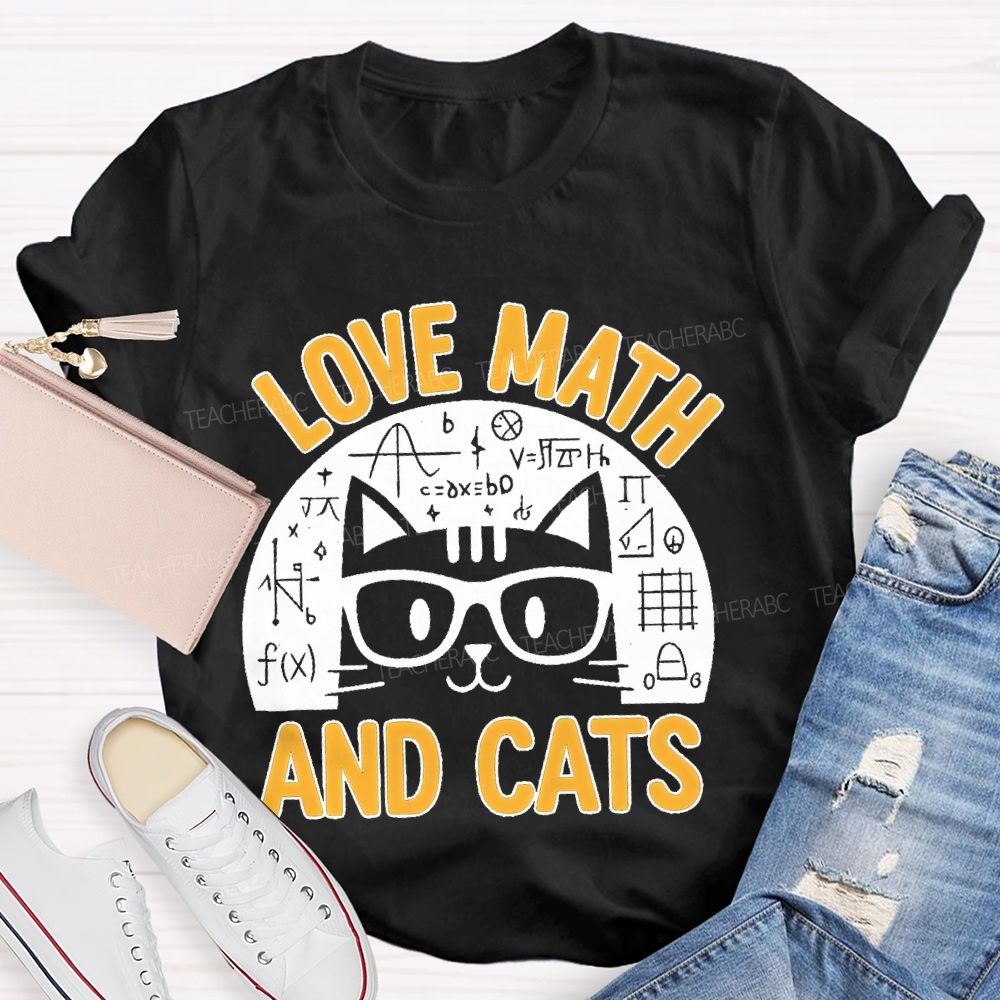 Love Math And Cats Graphic Teacher T-shirt