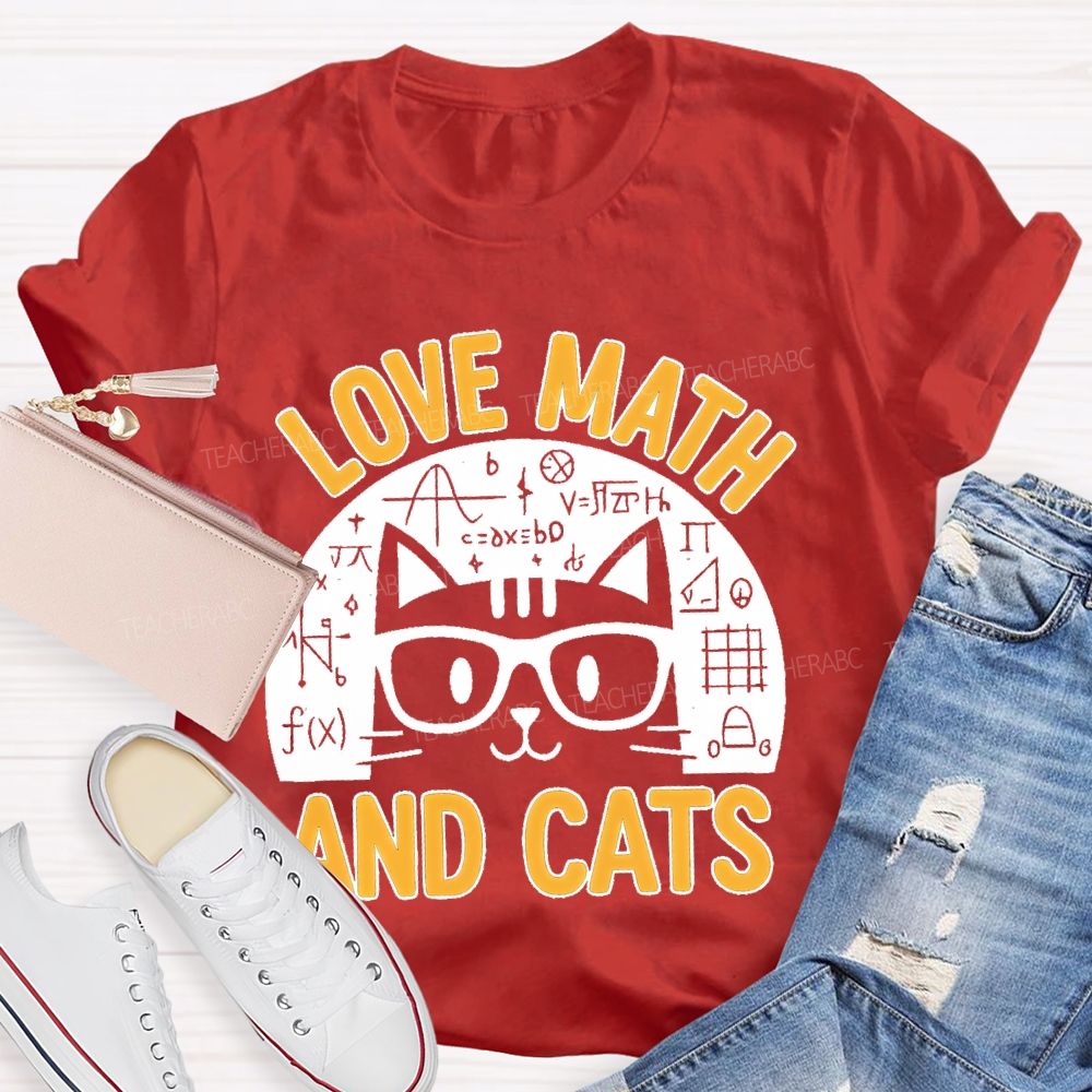 Love Math And Cats Graphic Teacher T-shirt