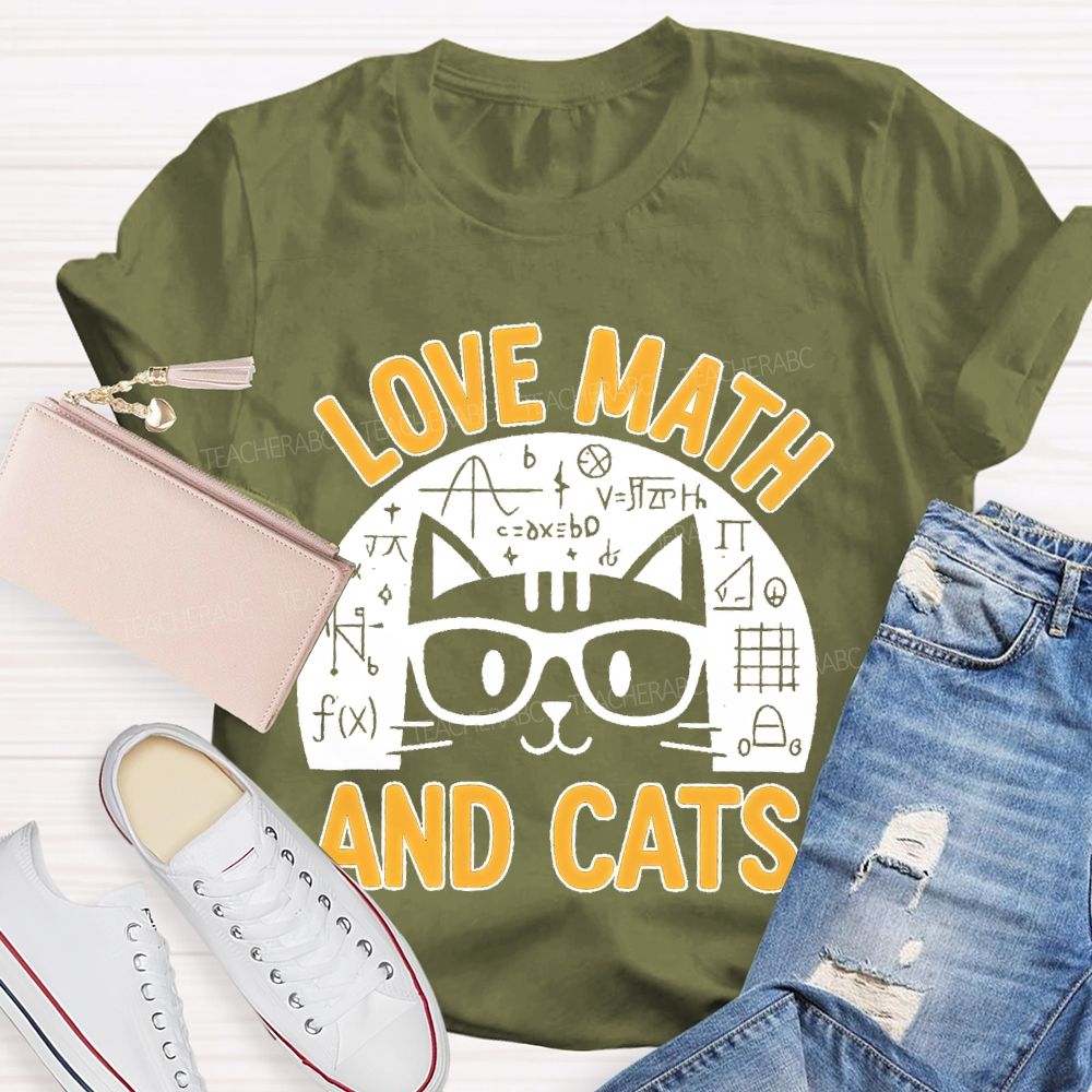 Love Math And Cats Graphic Teacher T-shirt