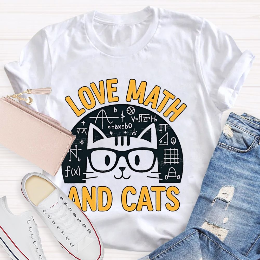 Love Math And Cats Graphic Teacher T-shirt