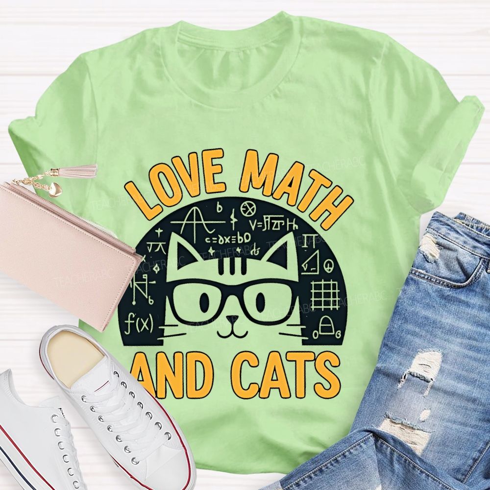 Love Math And Cats Graphic Teacher T-shirt