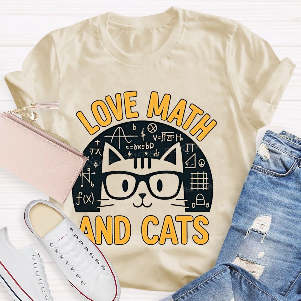 Love Math And Cats Graphic Teacher T-shirt