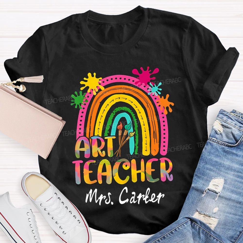 Personalized Name Art Teacher Gradient Fonts And Brushes Teacher T-shirt