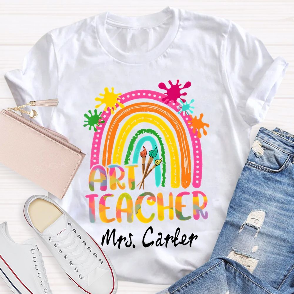 Personalized Name Art Teacher Gradient Fonts And Brushes Teacher T-shirt