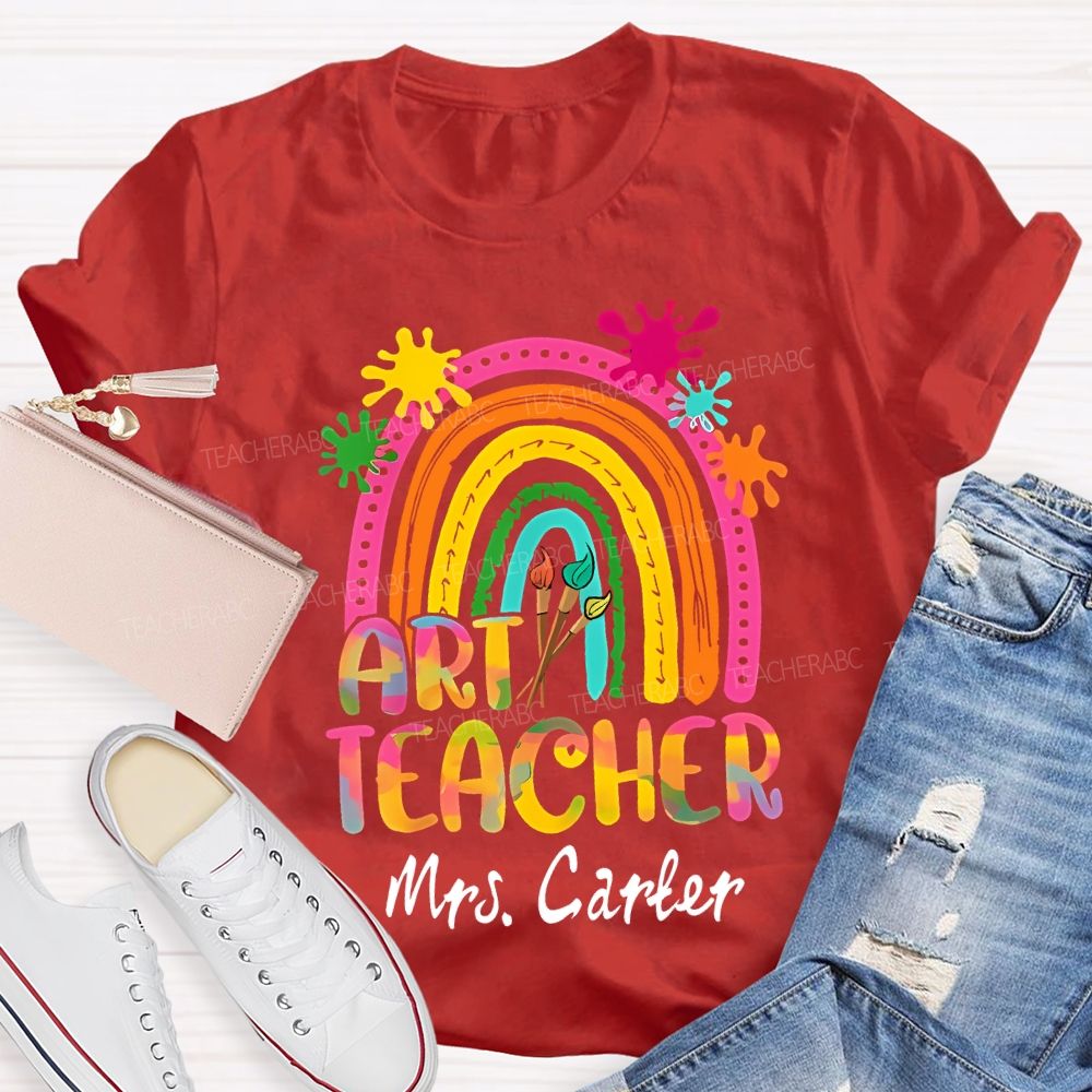 Personalized Name Art Teacher Gradient Fonts And Brushes Teacher T-shirt