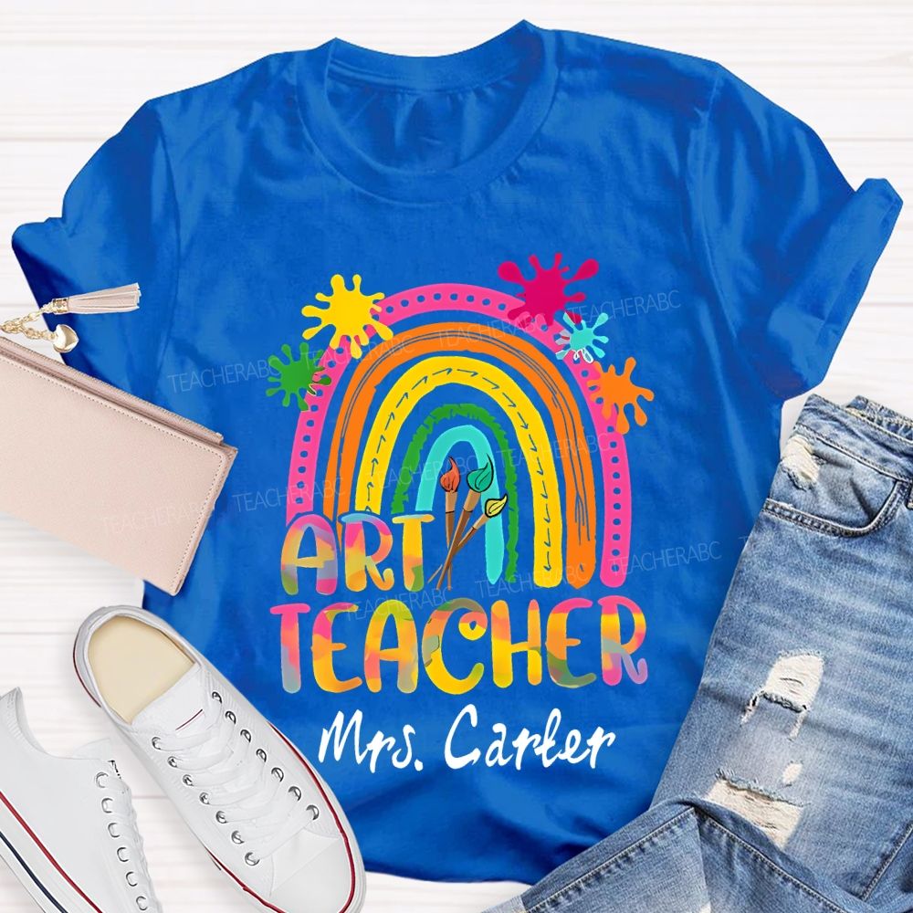 Personalized Name Art Teacher Gradient Fonts And Brushes Teacher T-shirt