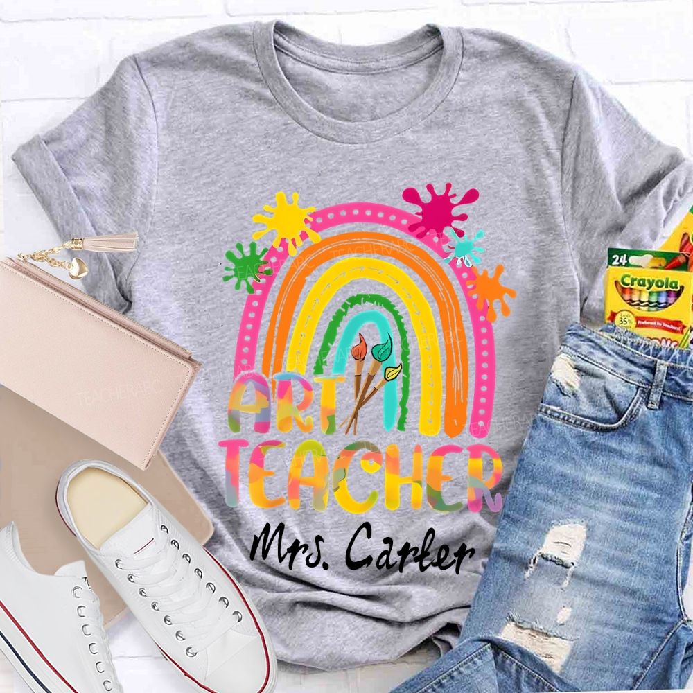 Personalized Name Art Teacher Gradient Fonts And Brushes Teacher T-shirt