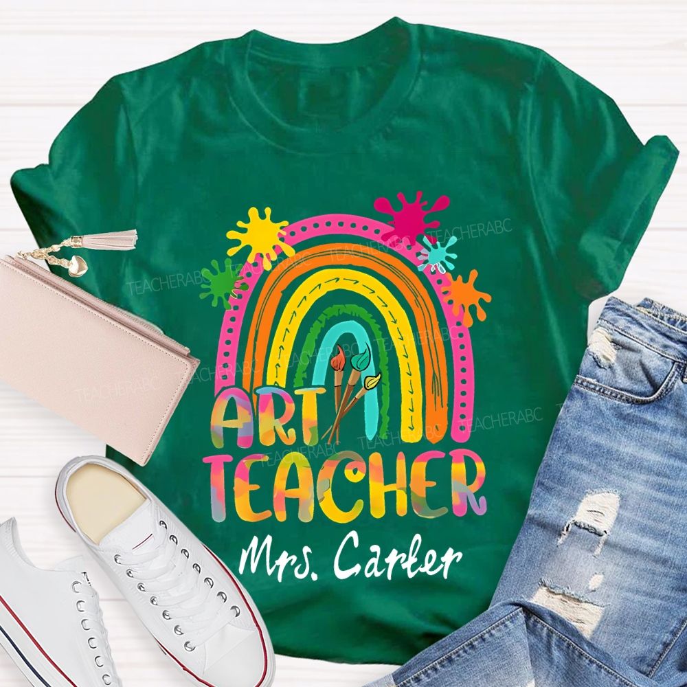 Personalized Name Art Teacher Gradient Fonts And Brushes Teacher T-shirt