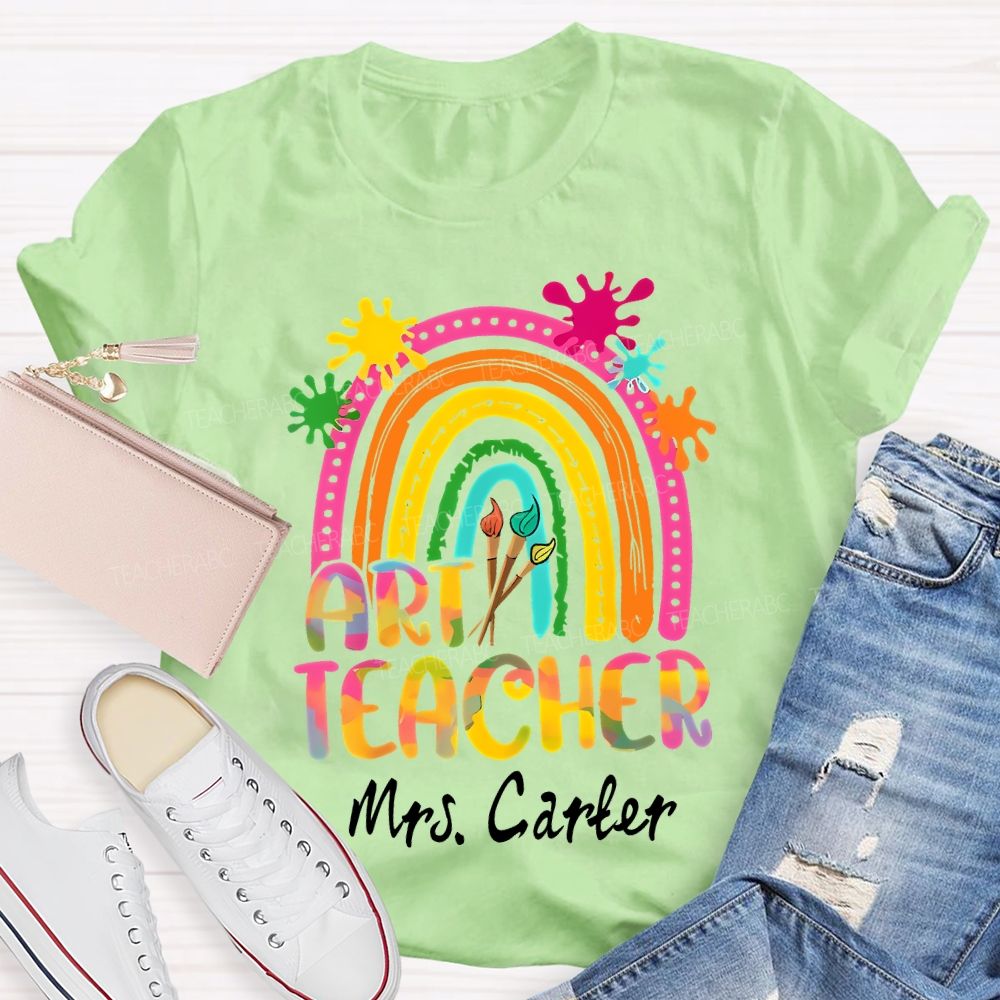 Personalized Name Art Teacher Gradient Fonts And Brushes Teacher T-shirt