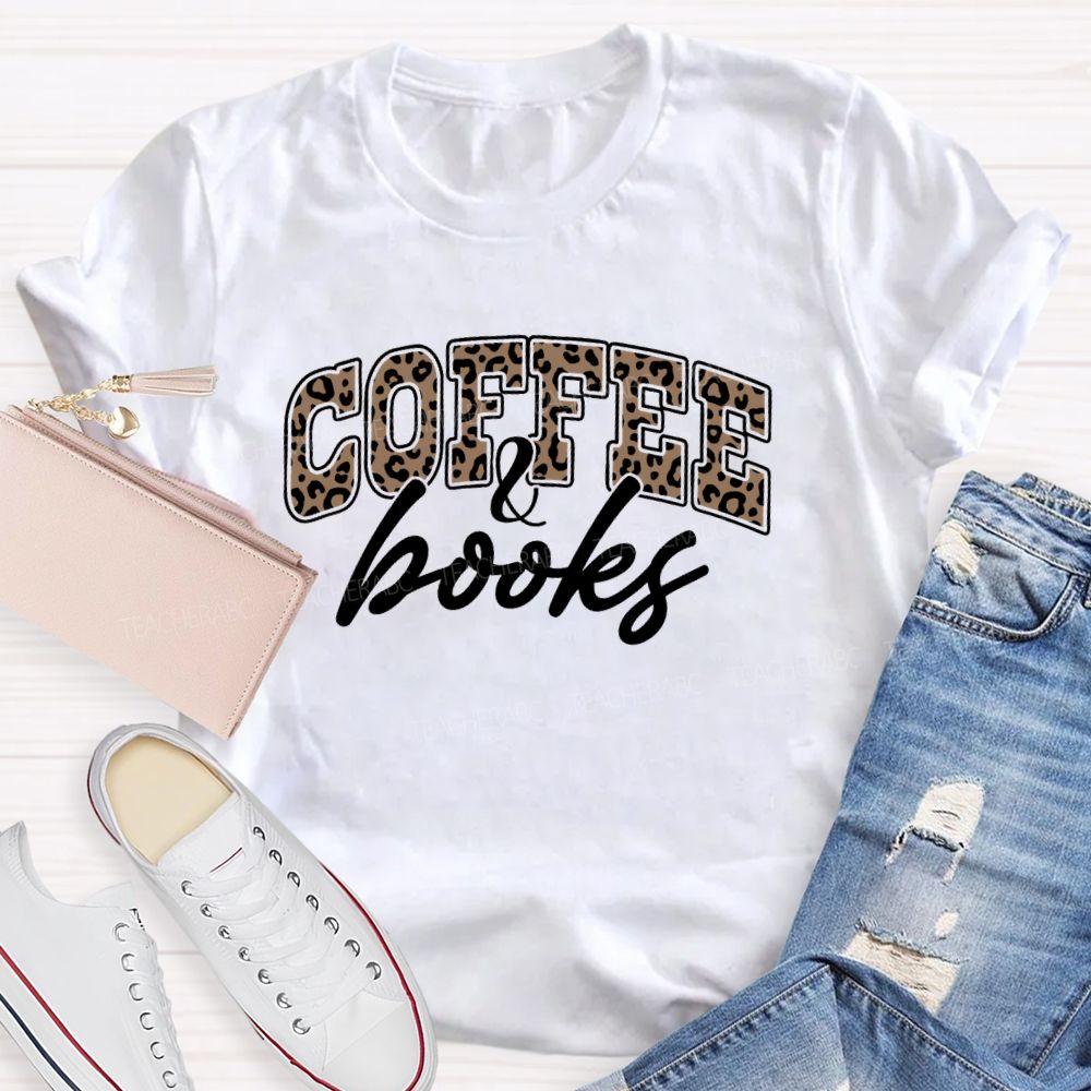 Coffee And Book Leopard Letter Teacher T-Shirt