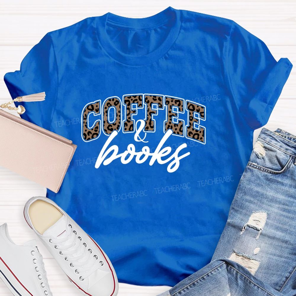 Coffee And Book Leopard Letter Teacher T-Shirt