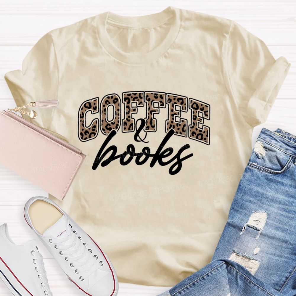 Coffee And Book Leopard Letter Teacher T-Shirt