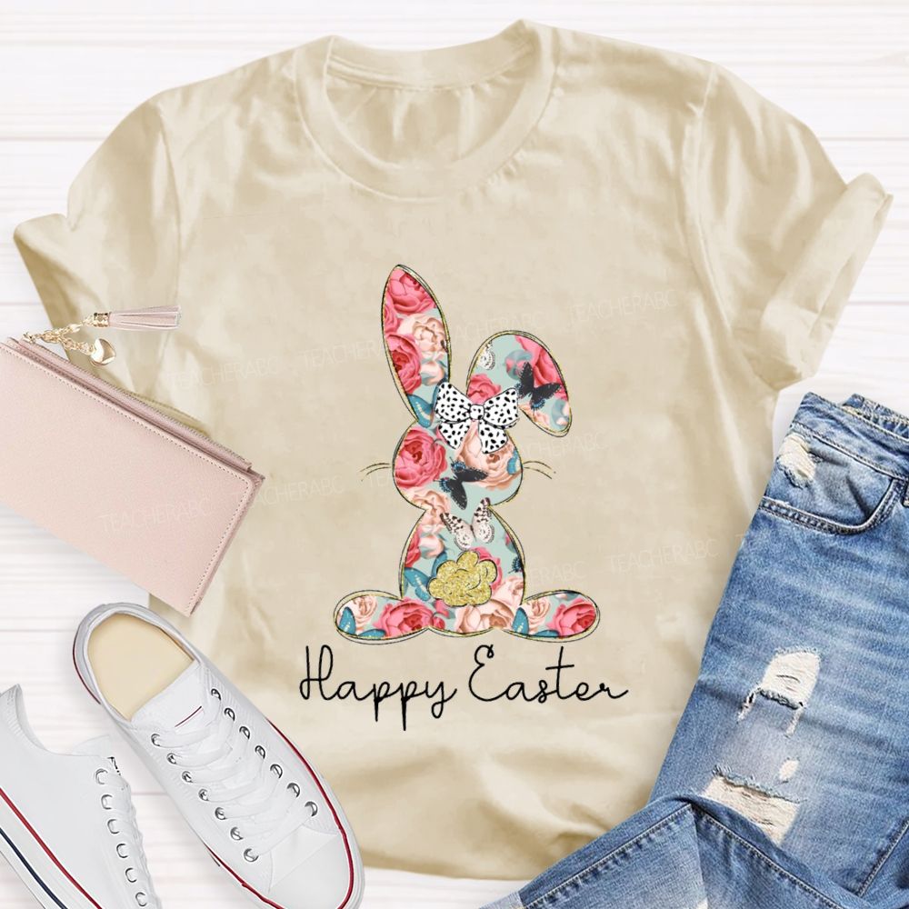 Happy Easter Bunny Flower Bow Teacher T-shirt