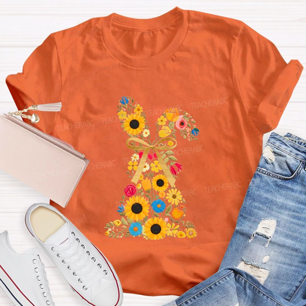 Floral Bunny Spring Is For Stories Teacher T-shirt