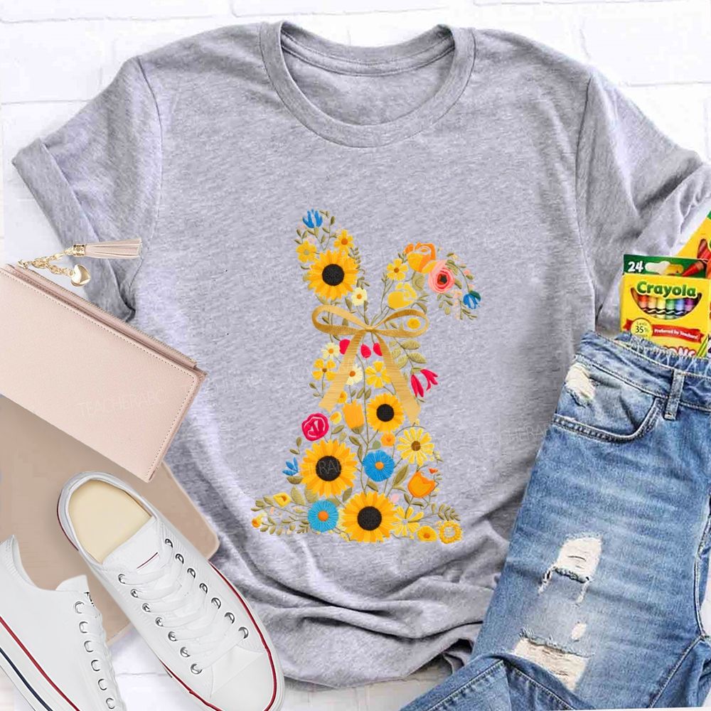 Floral Bunny Spring Is For Stories Teacher T-shirt