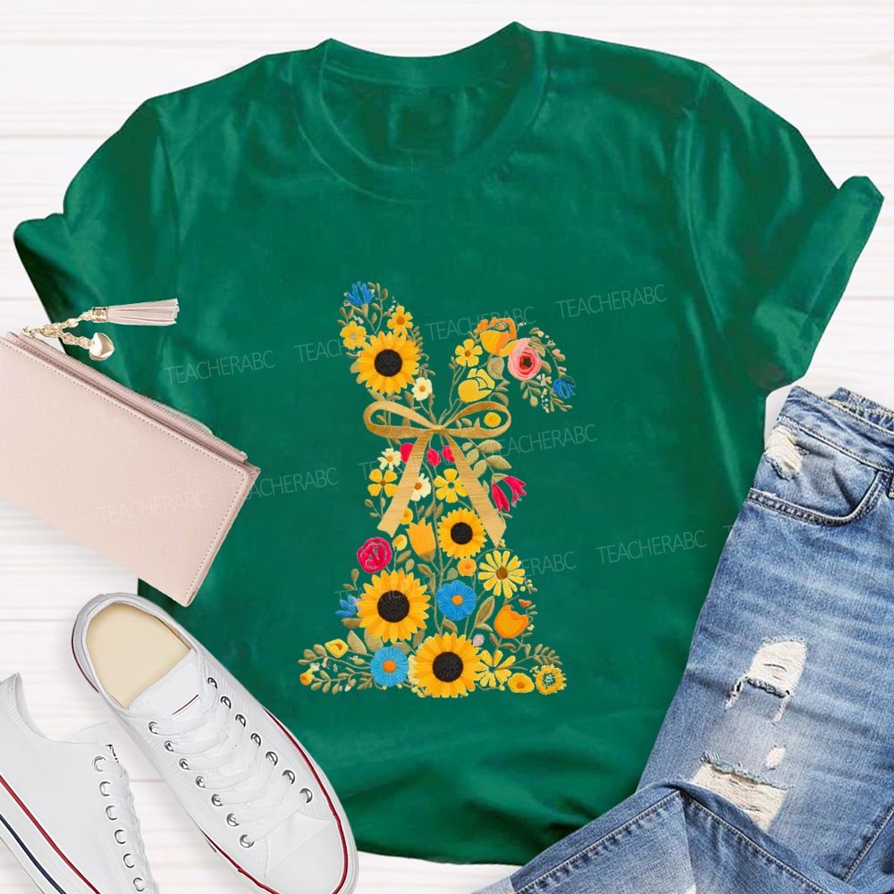 Floral Bunny Spring Is For Stories Teacher T-shirt