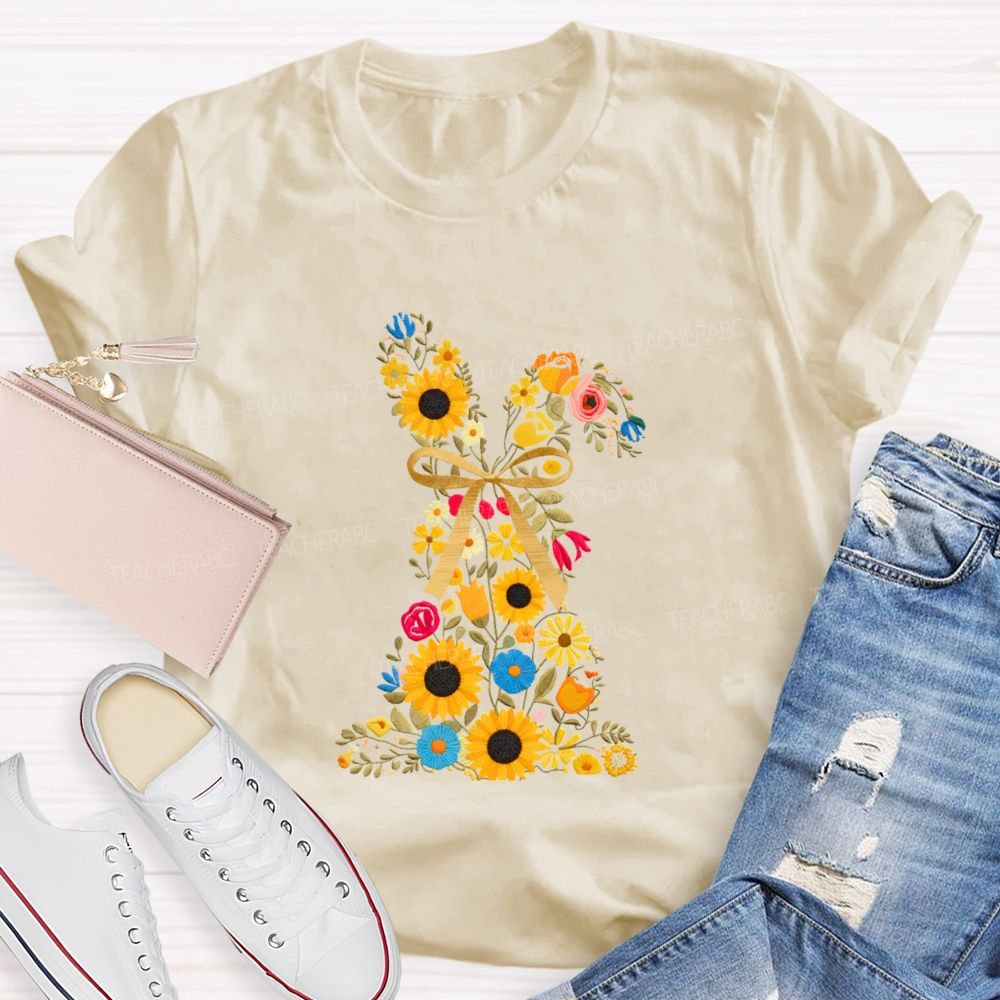Floral Bunny Spring Is For Stories Teacher T-shirt