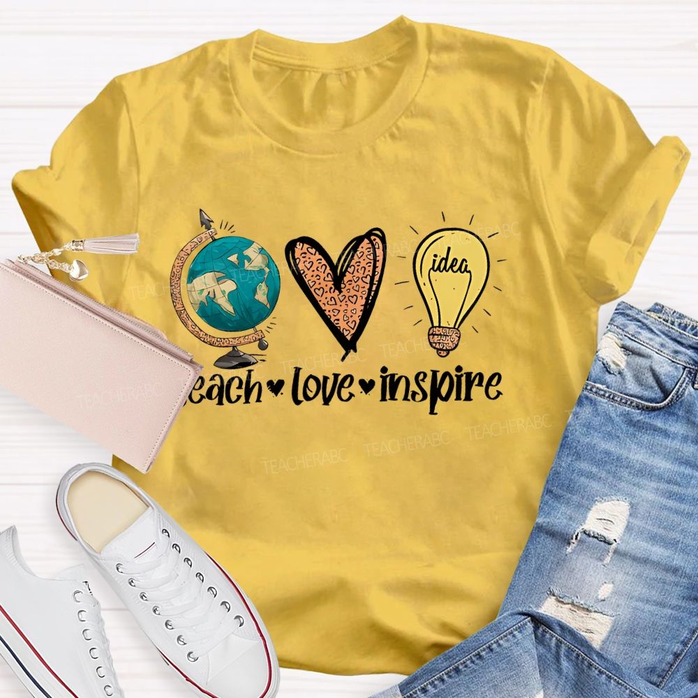 Teach Love Inspire Letters Globe Teacher T-shirt