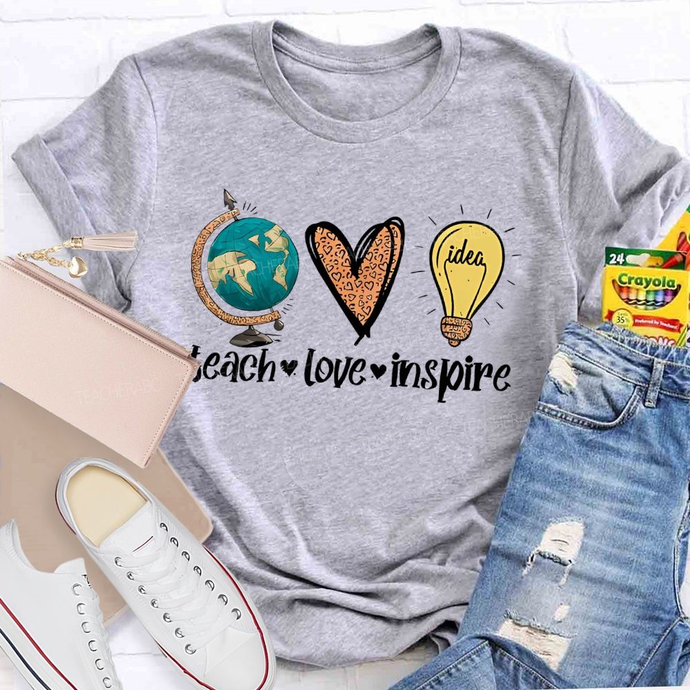 Teach Love Inspire Letters Globe Teacher T-shirt