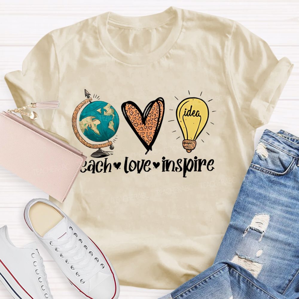 Teach Love Inspire Letters Globe Teacher T-shirt