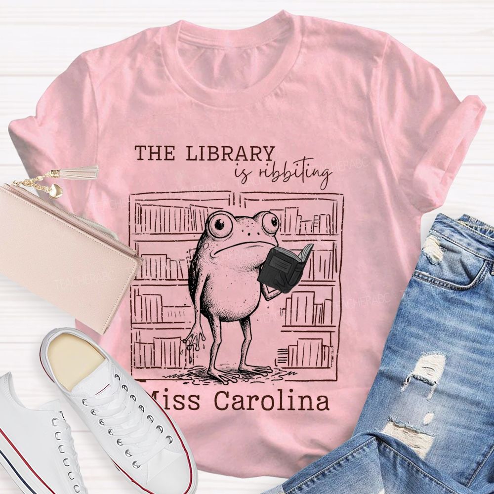 Personalized Name The Library Is Ribbiting Teacher T-shirt
