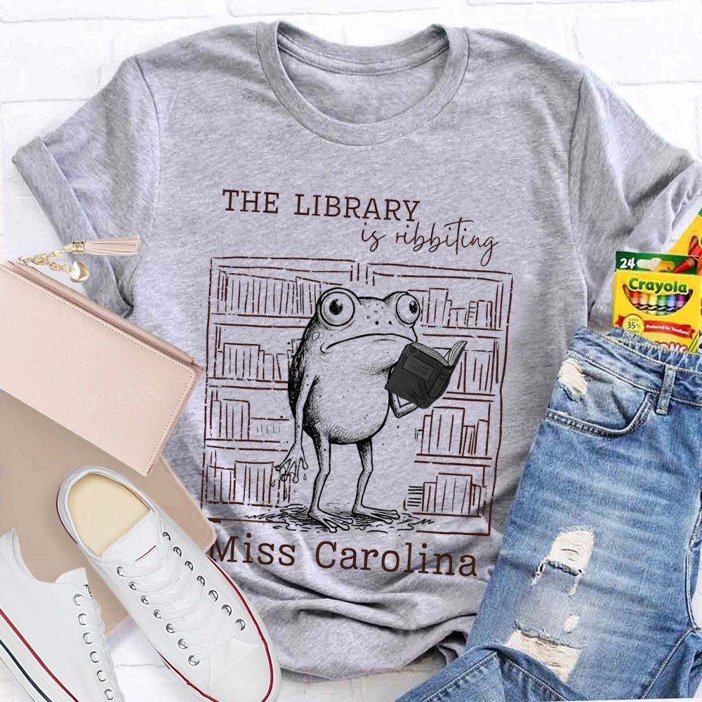 Personalized Name The Library Is Ribbiting Teacher T-shirt
