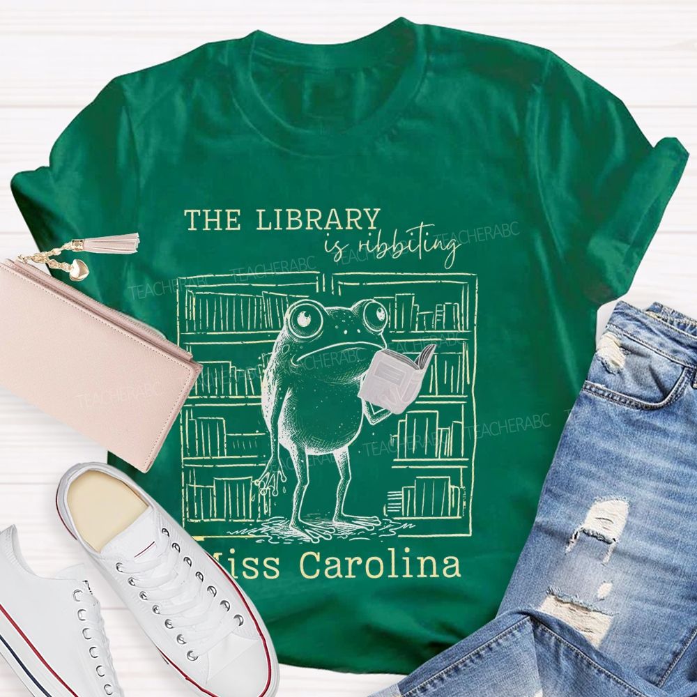 Personalized Name The Library Is Ribbiting Teacher T-shirt