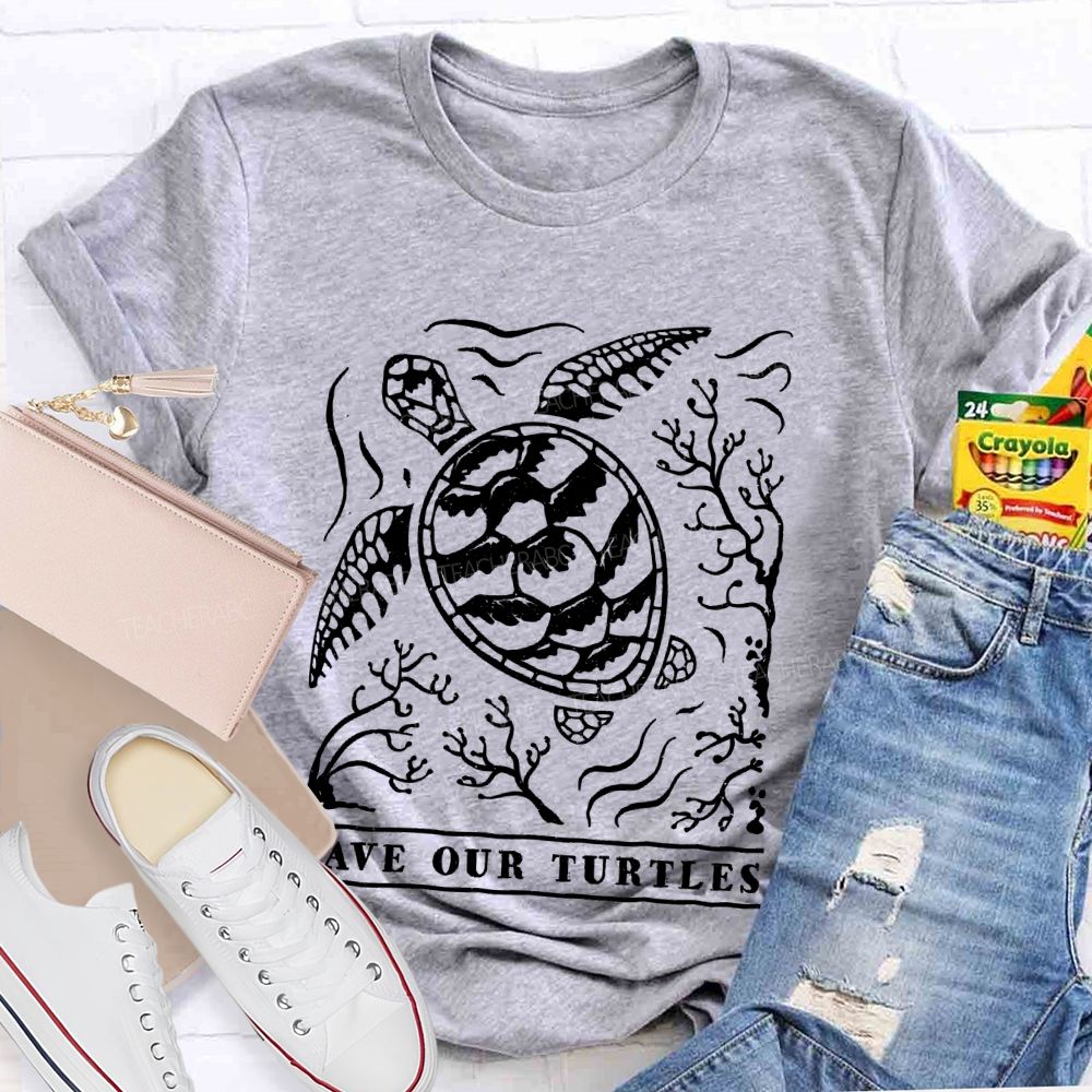 Save Our Turtles Letters Teacher T-shirt