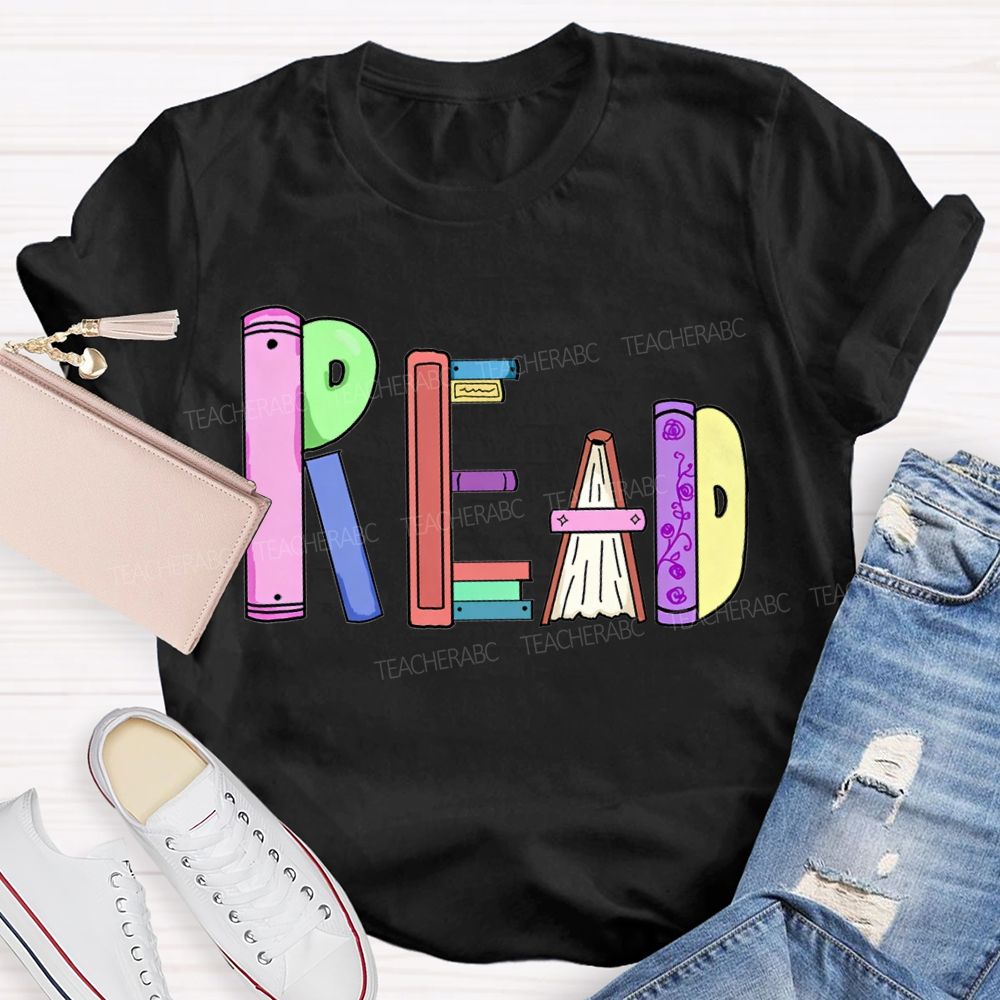 Read Colorful Bookshelf Font T-shirt