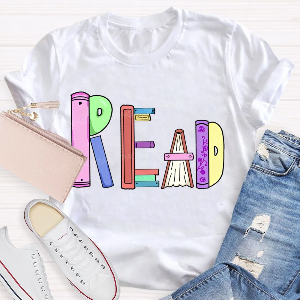 Read Colorful Bookshelf Font T-shirt