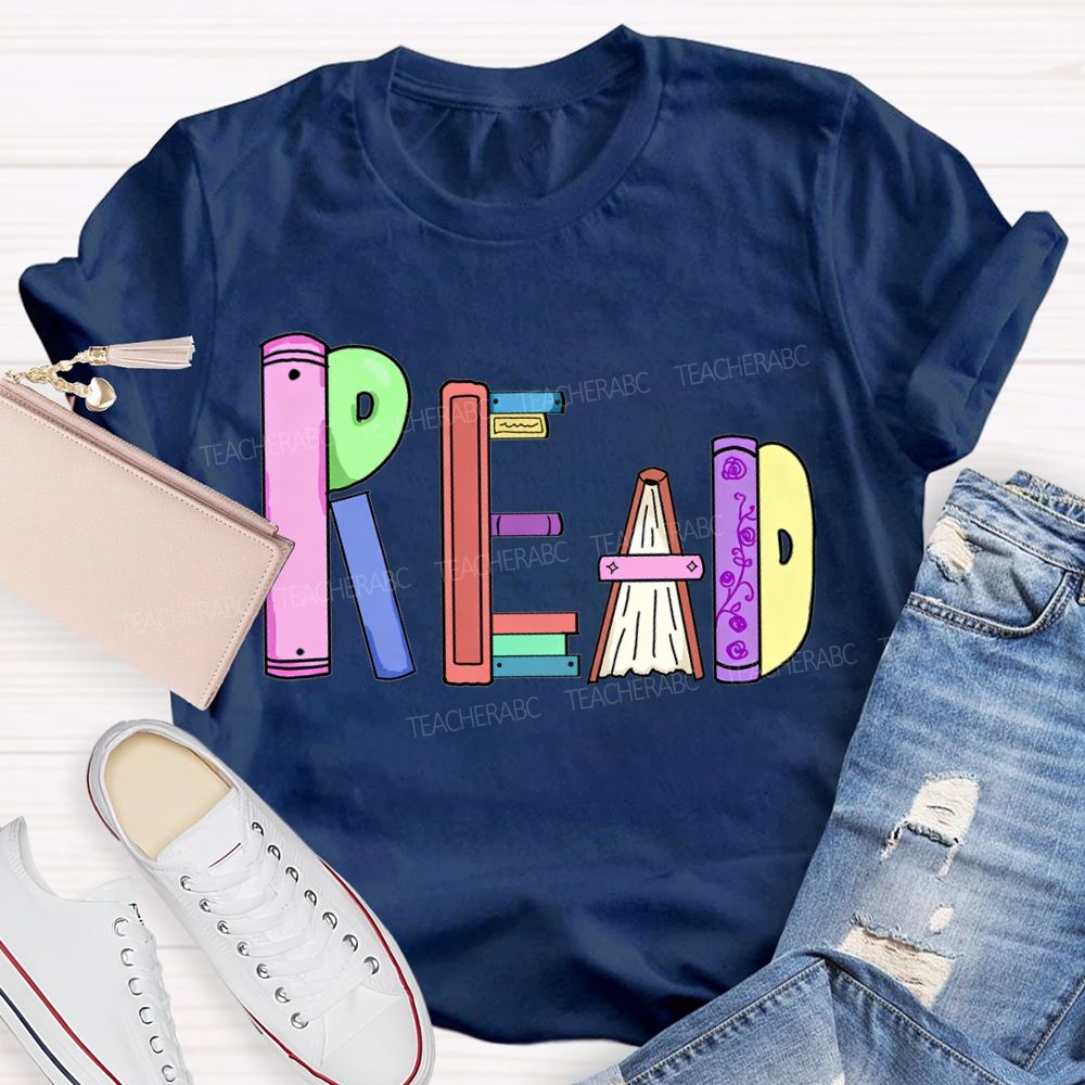 Read Colorful Bookshelf Font T-shirt
