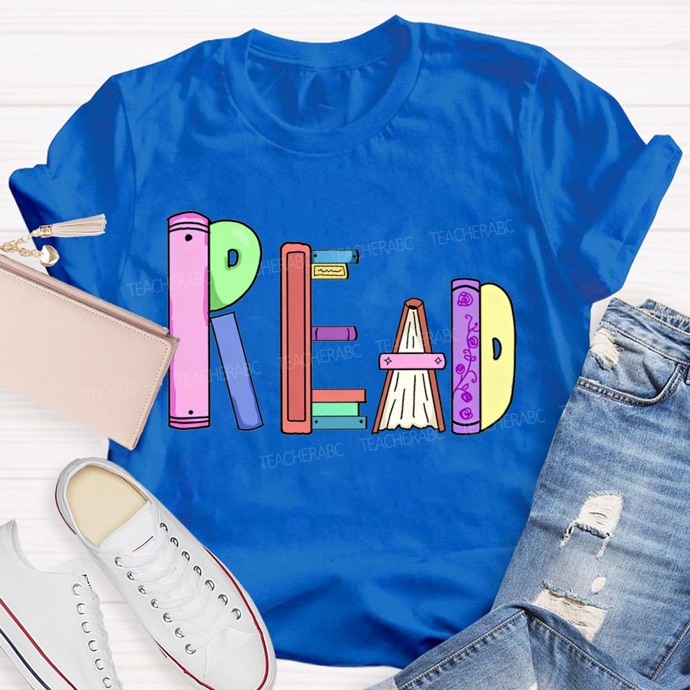 Read Colorful Bookshelf Font T-shirt