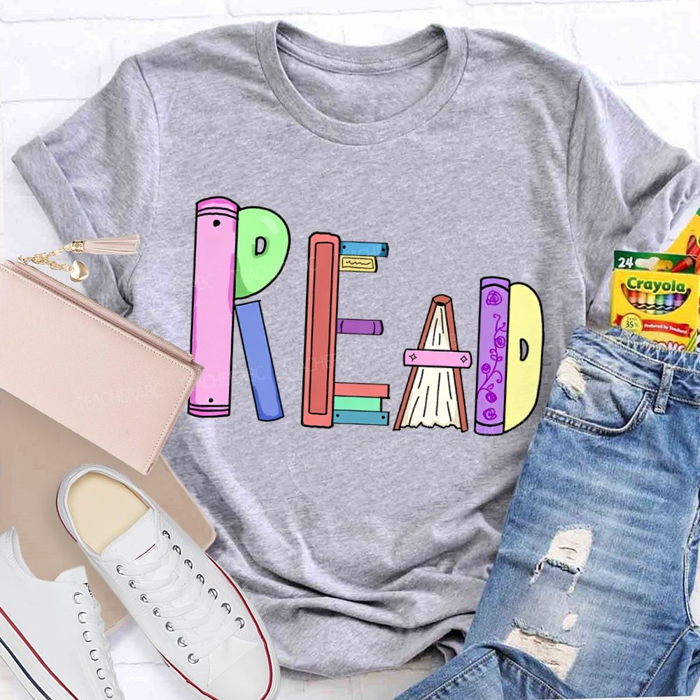Read Colorful Bookshelf Font T-shirt