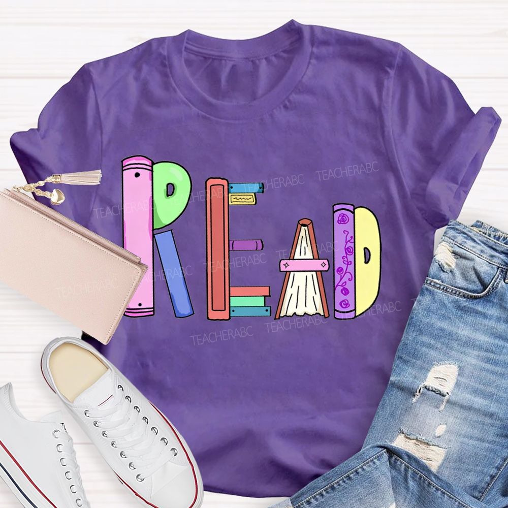 Read Colorful Bookshelf Font T-shirt