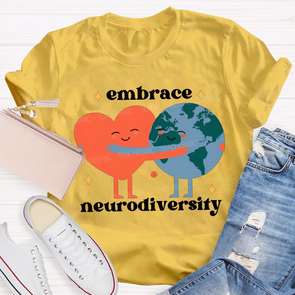 Embrace Neurodiversity Peach Heart Embraces Earth T-shirt