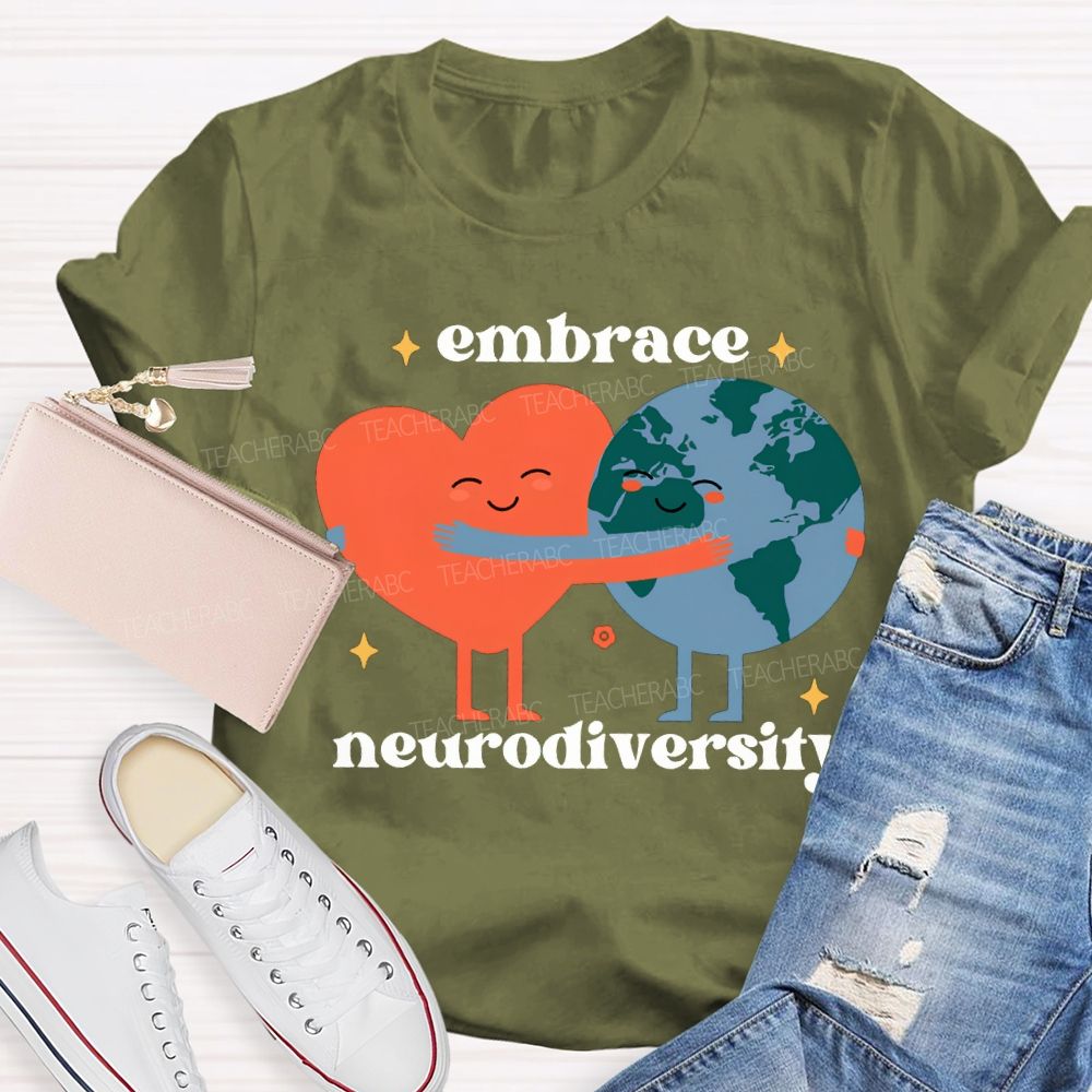 Embrace Neurodiversity Peach Heart Embraces Earth T-shirt
