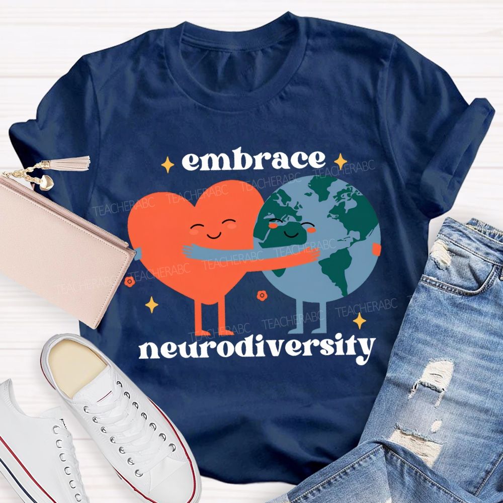 Embrace Neurodiversity Peach Heart Embraces Earth T-shirt