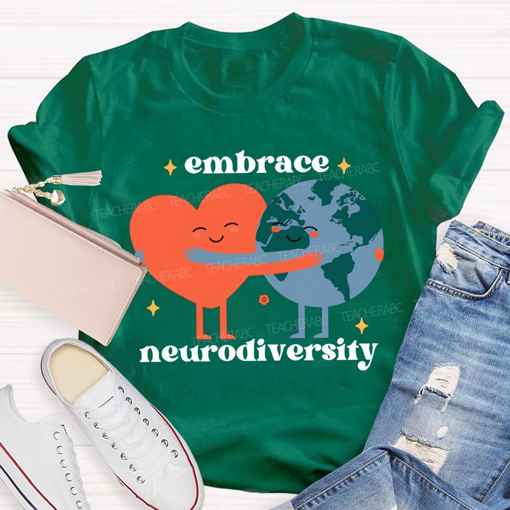 Embrace Neurodiversity Peach Heart Embraces Earth T-shirt