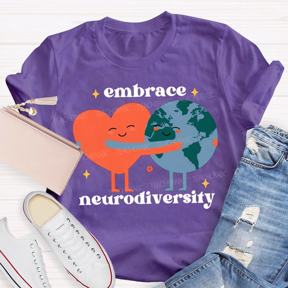 Embrace Neurodiversity Peach Heart Embraces Earth T-shirt