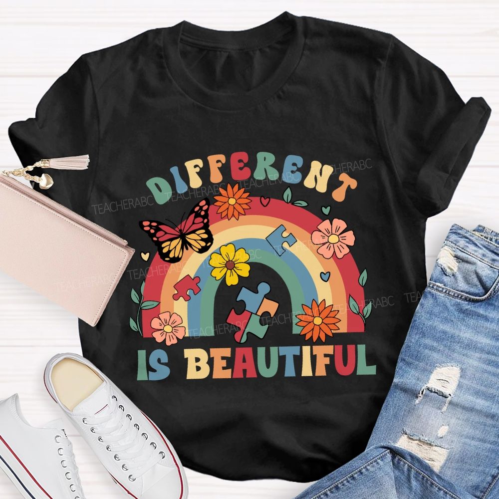 Different Is Beautiful Rainbow Butterfly Teacher T-shirt