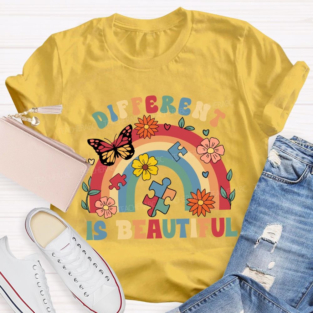 Different Is Beautiful Rainbow Butterfly Teacher T-shirt