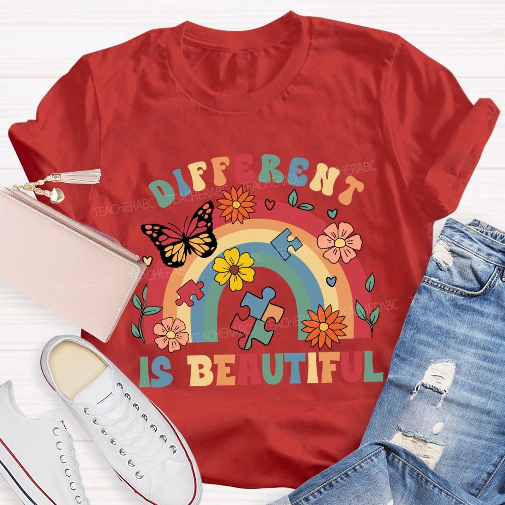 Different Is Beautiful Rainbow Butterfly Teacher T-shirt