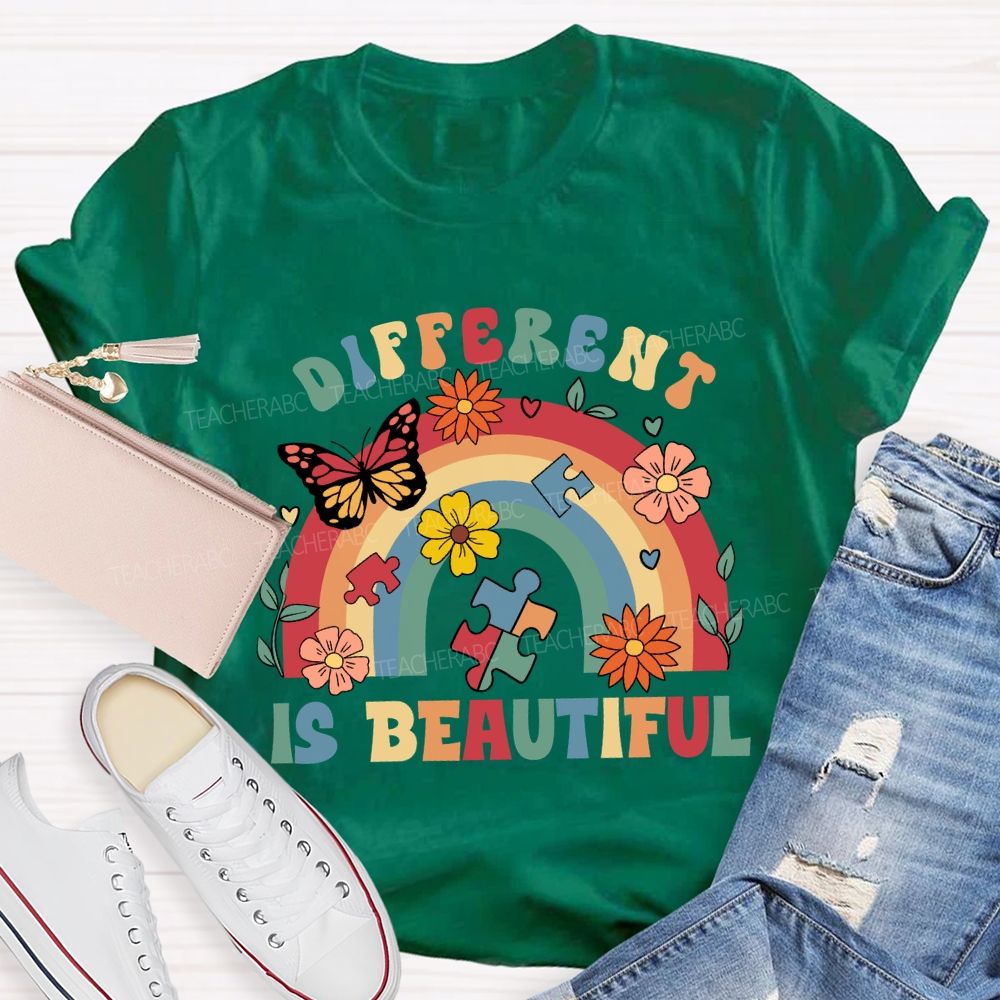 Different Is Beautiful Rainbow Butterfly Teacher T-shirt