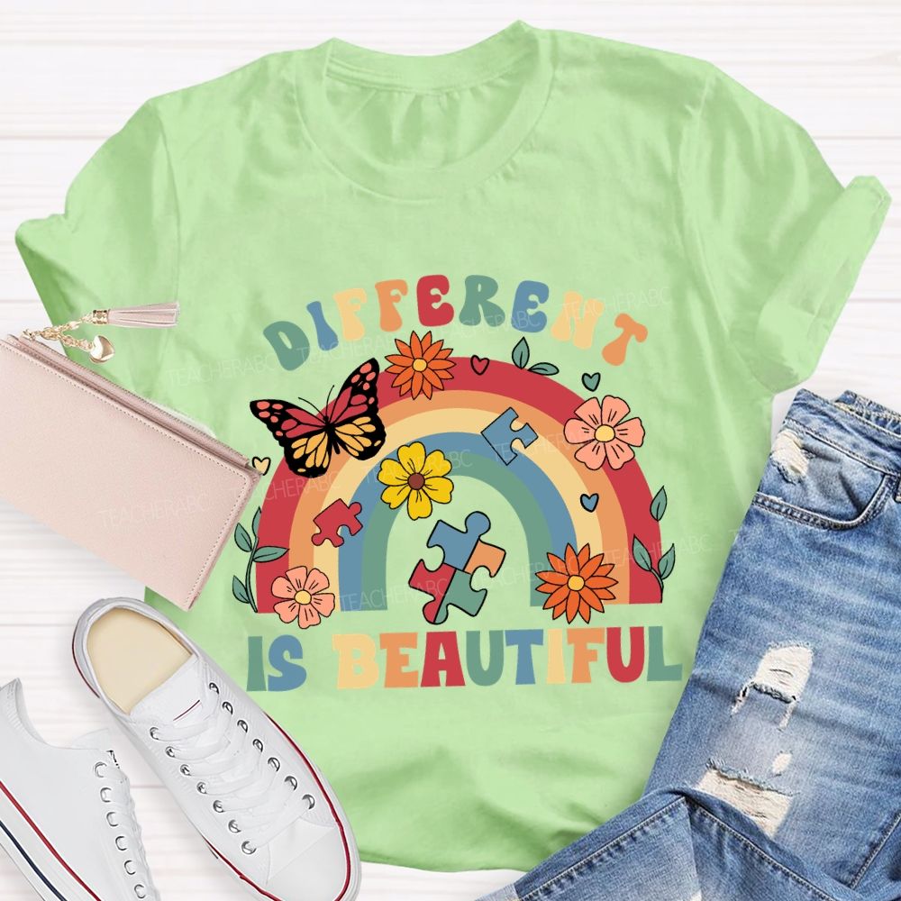 Different Is Beautiful Rainbow Butterfly Teacher T-shirt