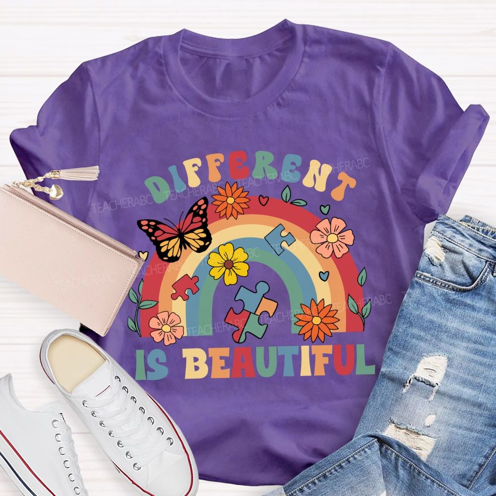 Different Is Beautiful Rainbow Butterfly Teacher T-shirt