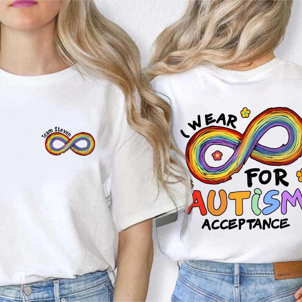 Personalized Team Name I Wear For Autism Acceptance Double Printed T-shirt