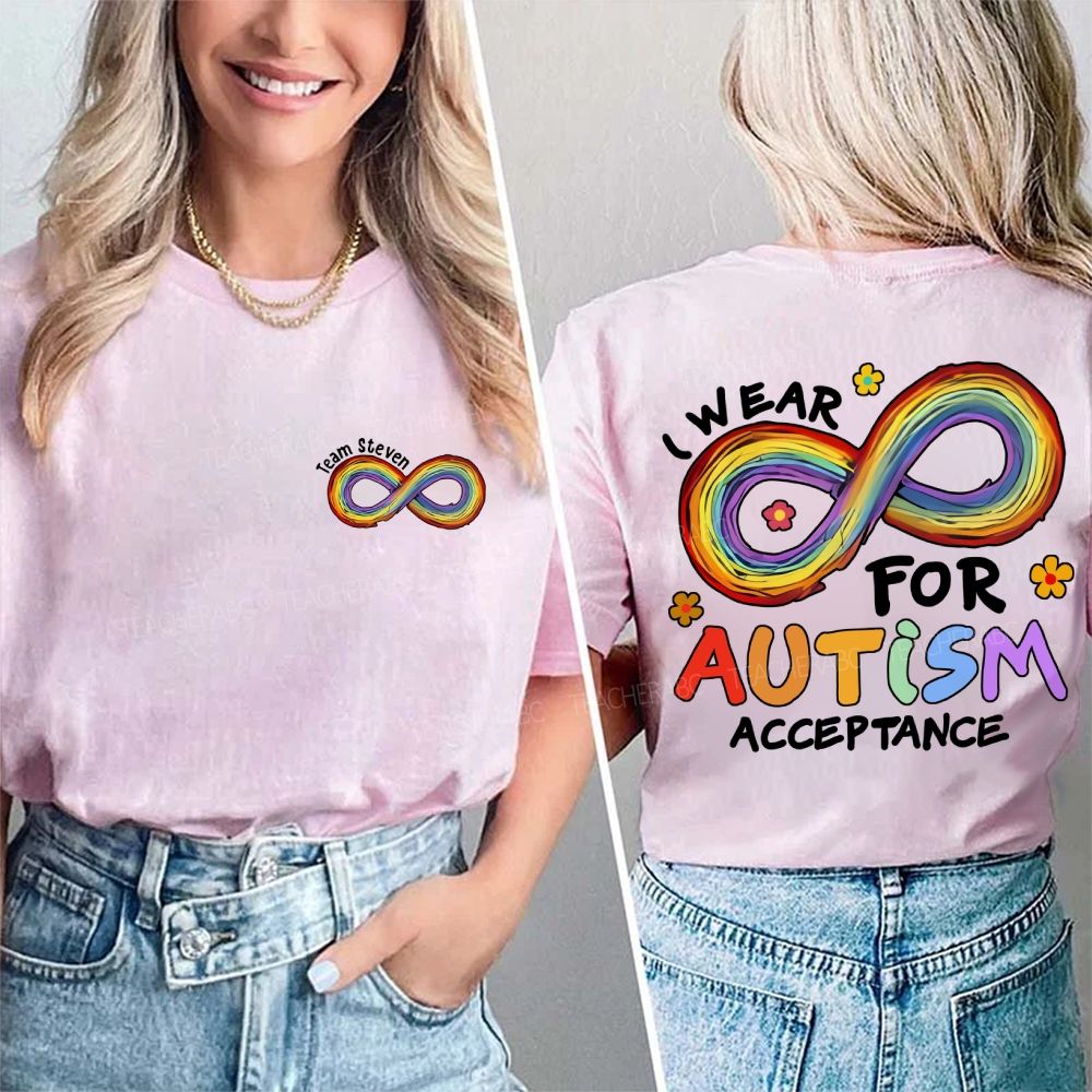 Personalized Team Name I Wear For Autism Acceptance Double Printed T-shirt
