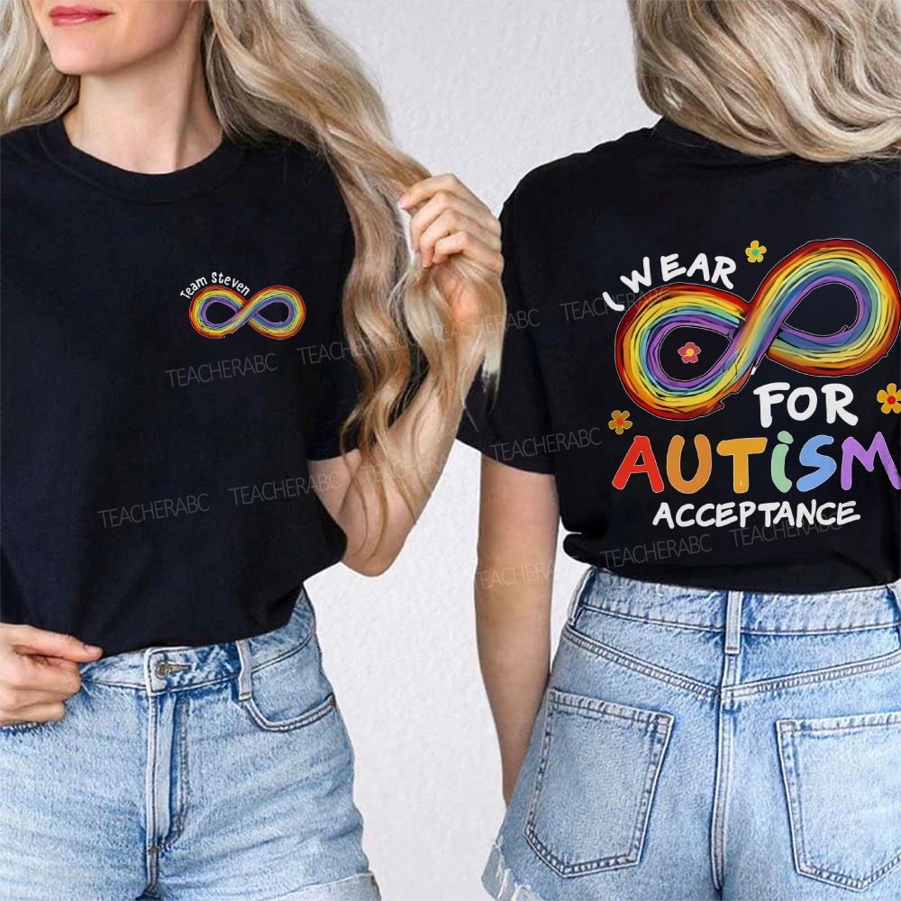 Personalized Team Name I Wear For Autism Acceptance Double Printed T-shirt