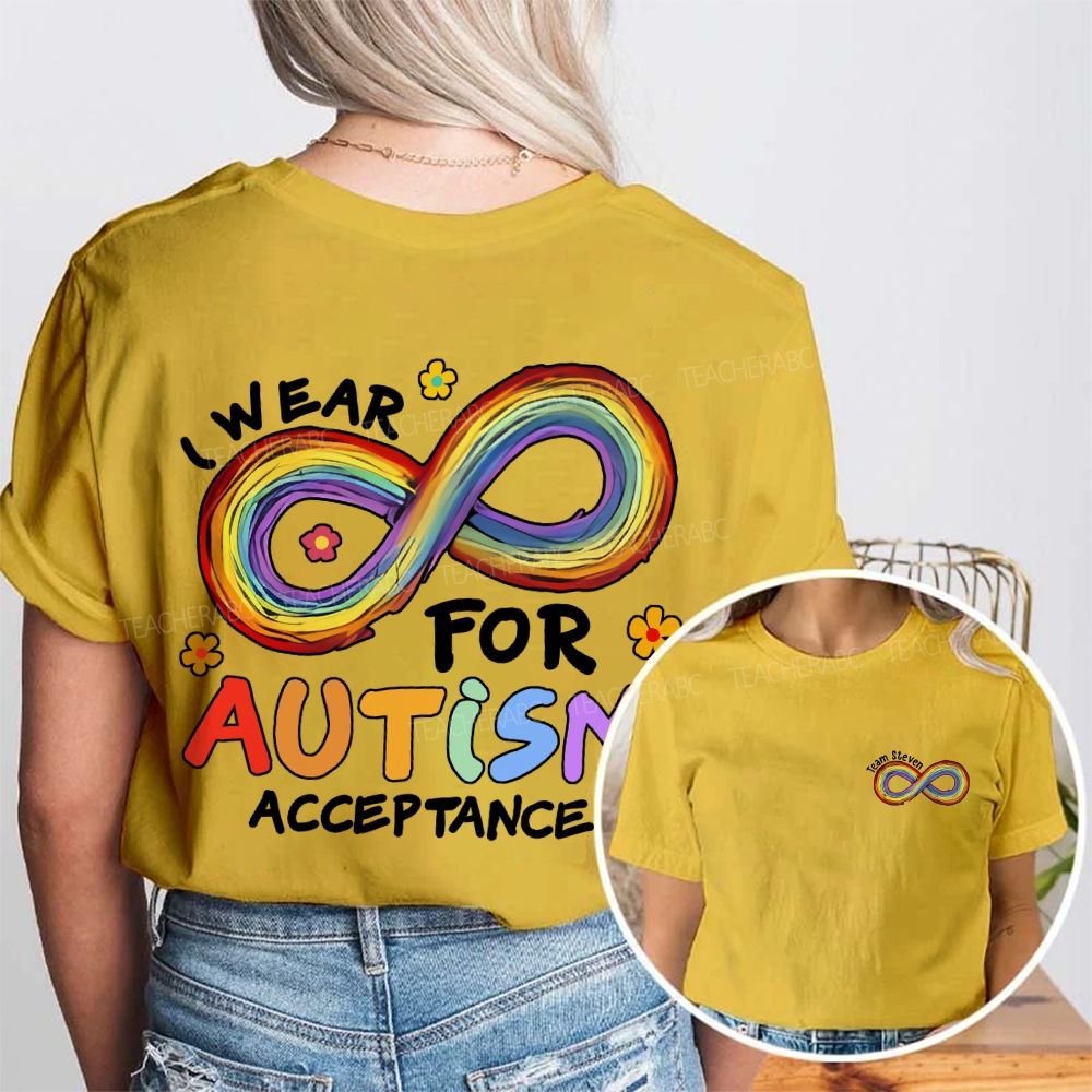 Personalized Team Name I Wear For Autism Acceptance Double Printed T-shirt