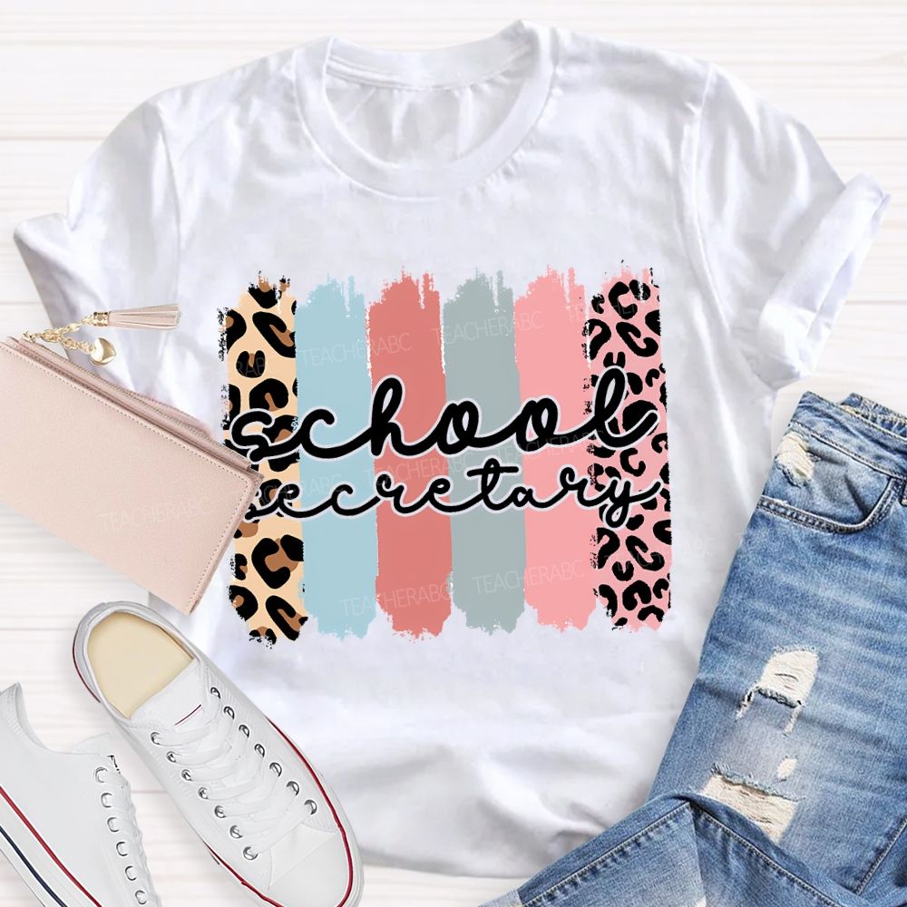 School Secretary Leopard Print Color Print T-shirt